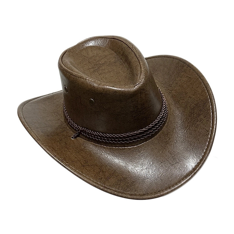 American Western Cowboy Hat Spring And Autumn Leather Men’s Mountain Climbing Spanish Women’s Sun Big Edge Sun Hat Sunscreen Travel