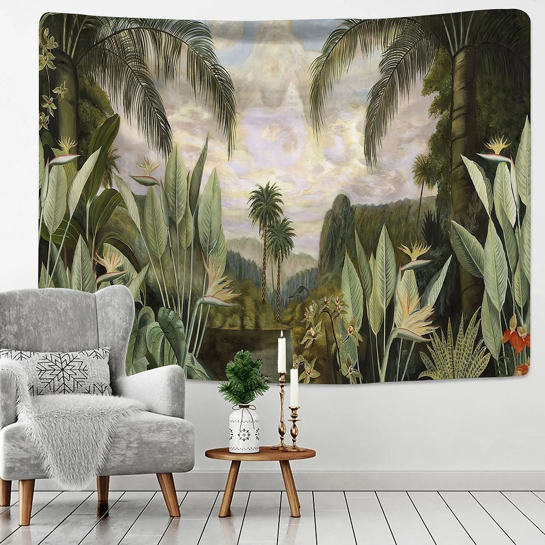Tropical Rainforest Tapestry Wall Hanging Family Bedroom Decoration Polyester Fabric Bohemian Plant Art Printing Forest Tapestry