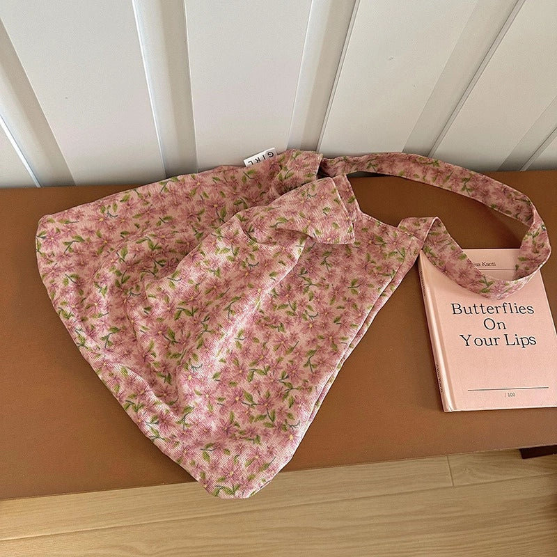 Niche Canvas Bag For Women 2024 New Summer Korean Style Design Sense High Quality Artistic Floral Canvas Bag