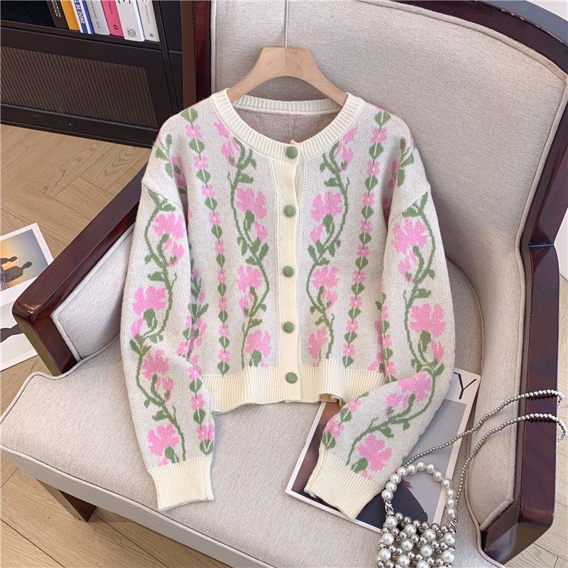 Toneke winter outfits korean Bomon French Gentle Knitwear Women's new Autumn/Winter 2025 design sense embroidered flowers all match skinny cardigan sweater