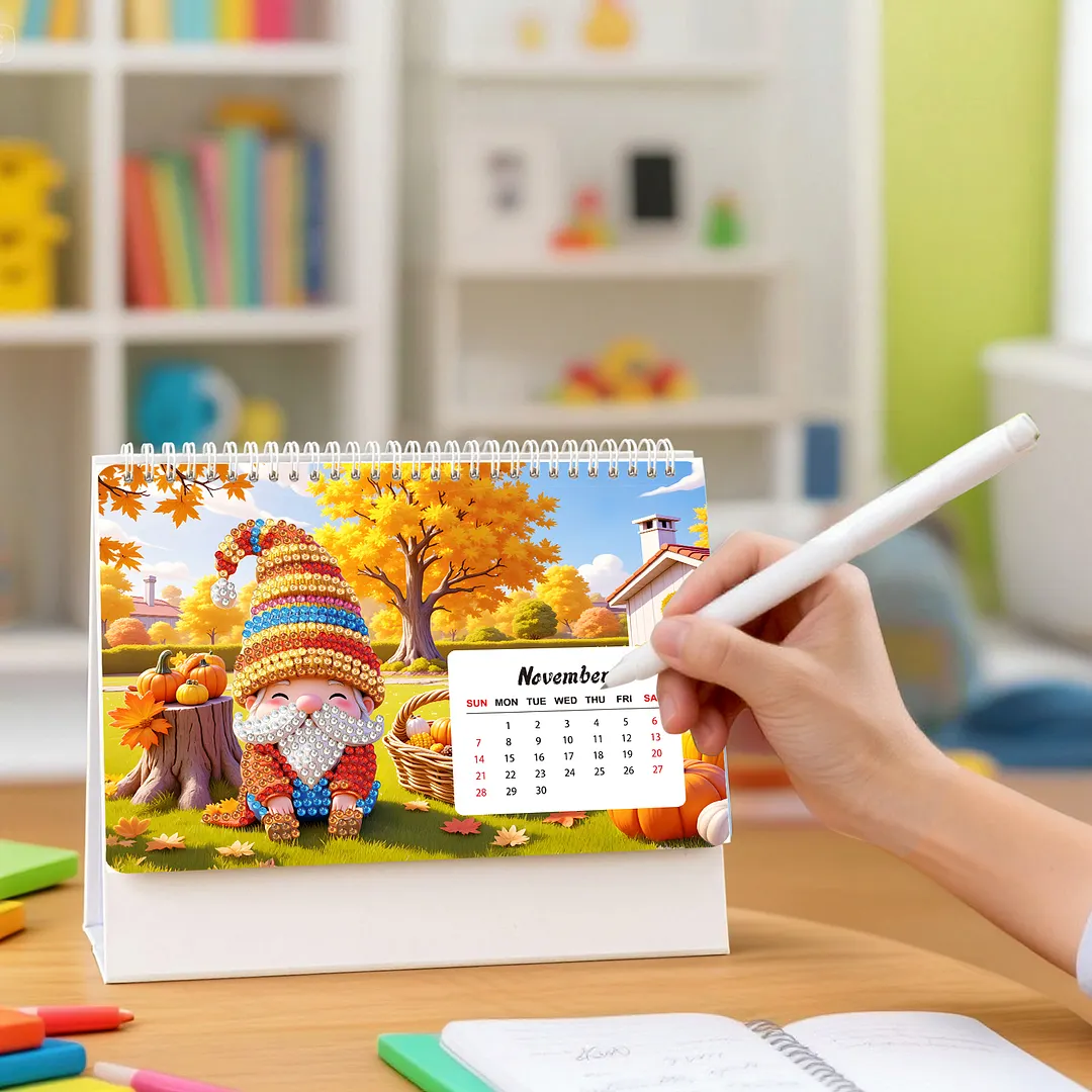 Goblin 2027 DIY Paper Diamond Painting Calendar Set Special Shaped Drill Monthly Flip Tabletop Calendar Kit Handmade for Adults Beginners Gift Home Office Decor