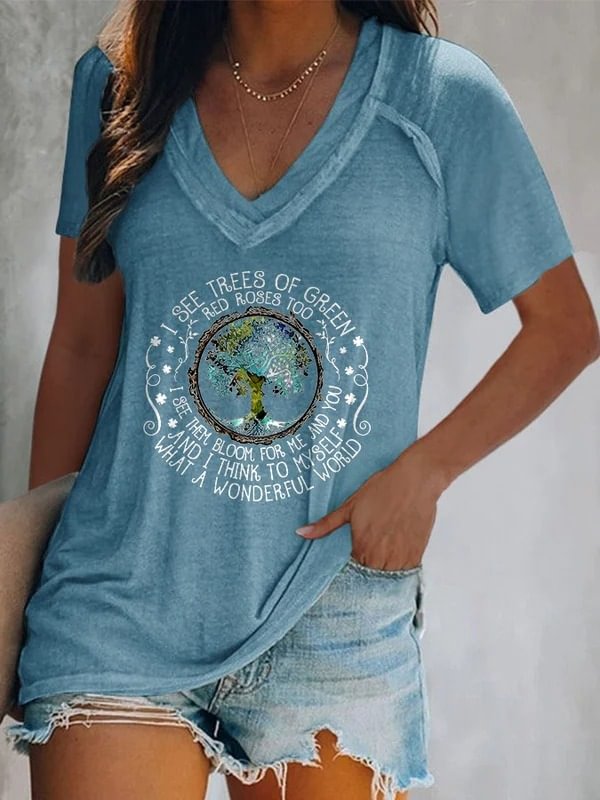 Hippie What A Wonderful World Print T-Shirt