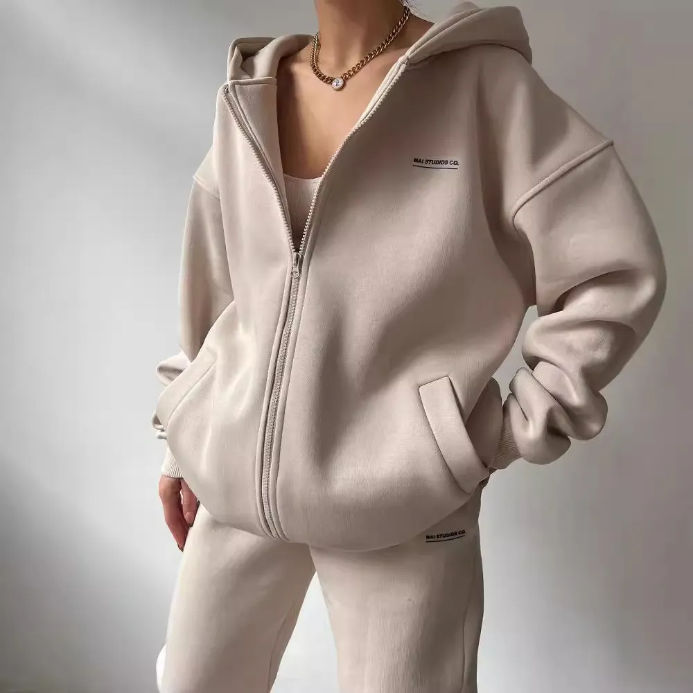 Nigikala Nigikala Women's Long-Sleeved Plus Velvet Trousers Casual Fashion Print Hooded Set Women