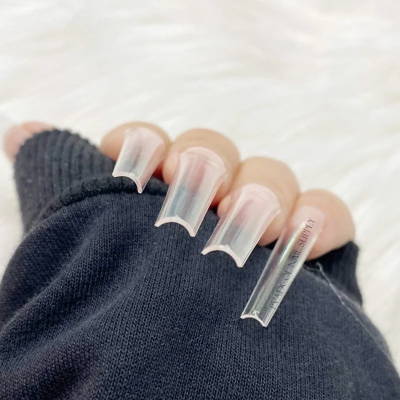 Non C-Curve XXL Long Acrylic Nail Tips Transparent Coffin Straight False Nails Finger Press On Tips UV Gel Extension Manicure-Nail Inspo