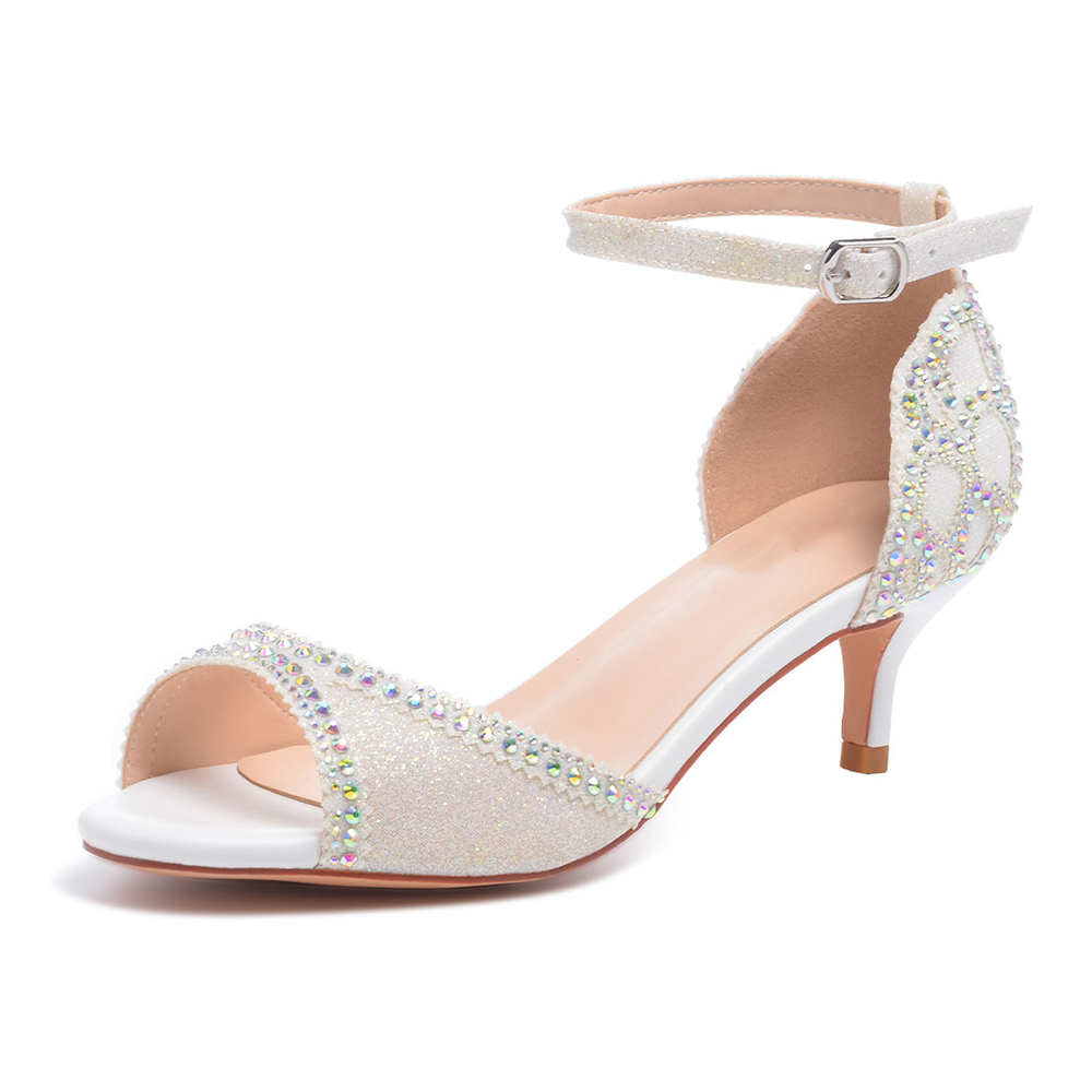 White Low Heel High Heel Open Toe Ankle  Sandals