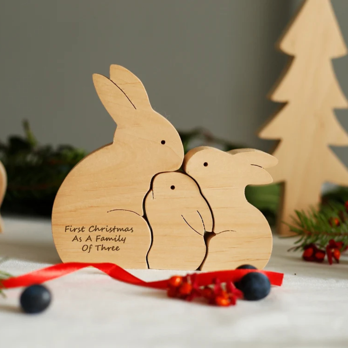 Personalized wooden bunny family of 3