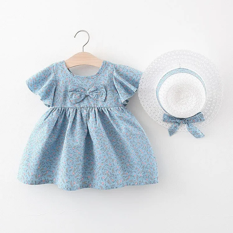 Baby Floral Bowknot Dress with Hat