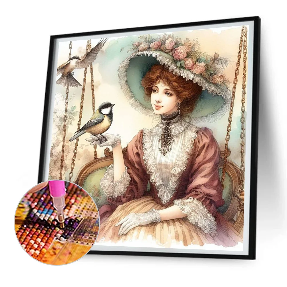 Full Round Diamond Painting 30*30cm - Lady On The Swing