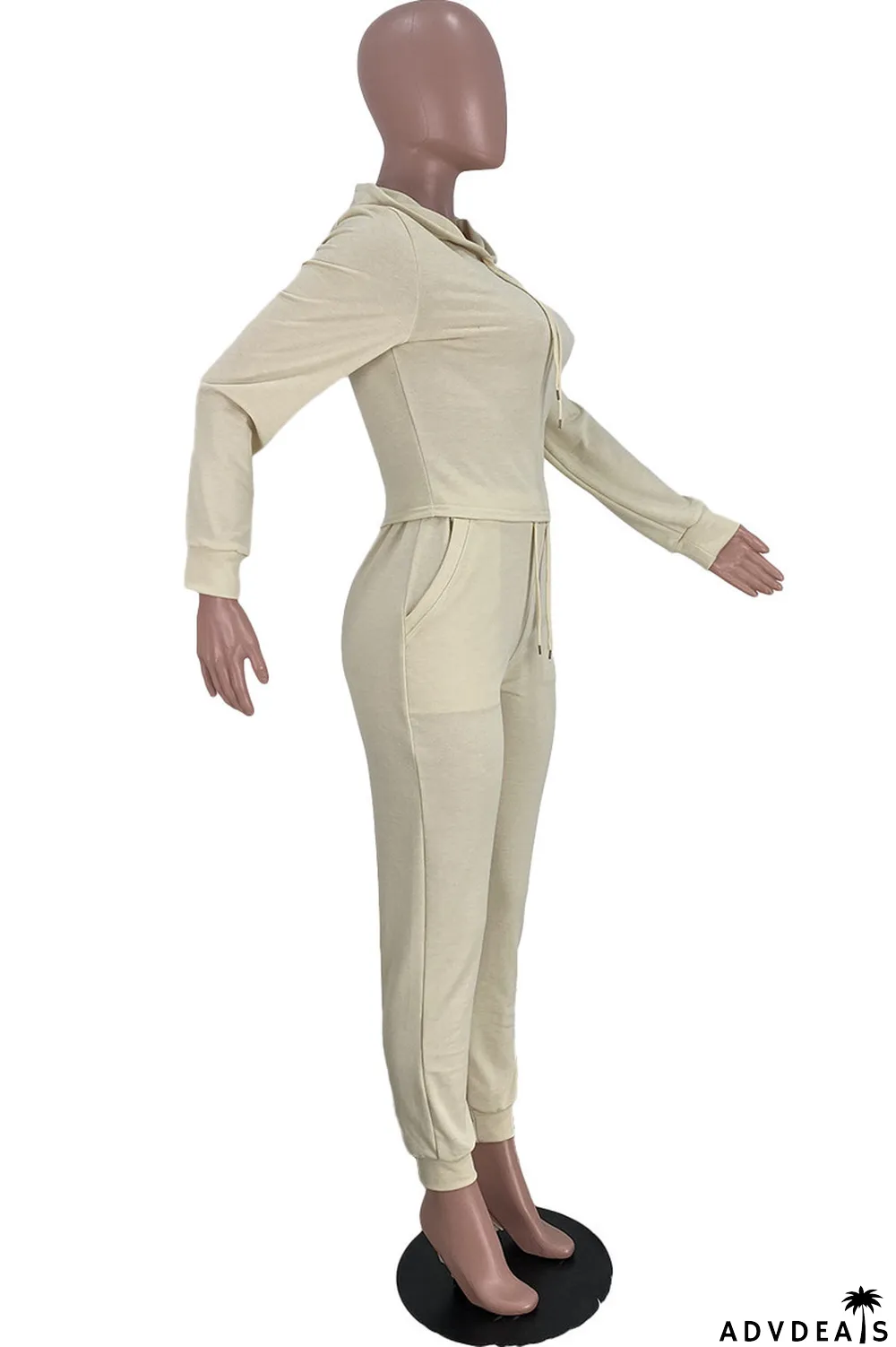 Coffee Fashion Casual Solid Basic Hooded Collar Long Sleeve Two Pieces