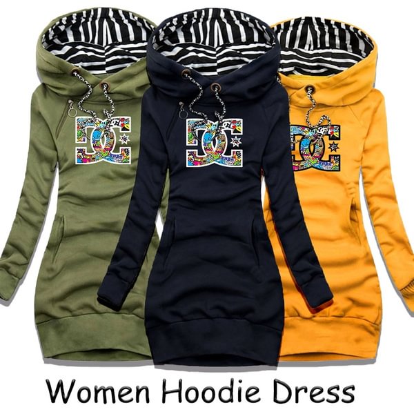 Trending Women Brand Printed Dresses Casual Long Sleeve Hooded Dress Autumn and Winter Slim Sweater Pullover Dresses Plus Size - Shop Trendy Women's Fashion | TeeYours