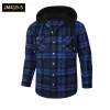 2024 New Loose Casual Flannel Long-sleeved Hooded Plaid Shirt