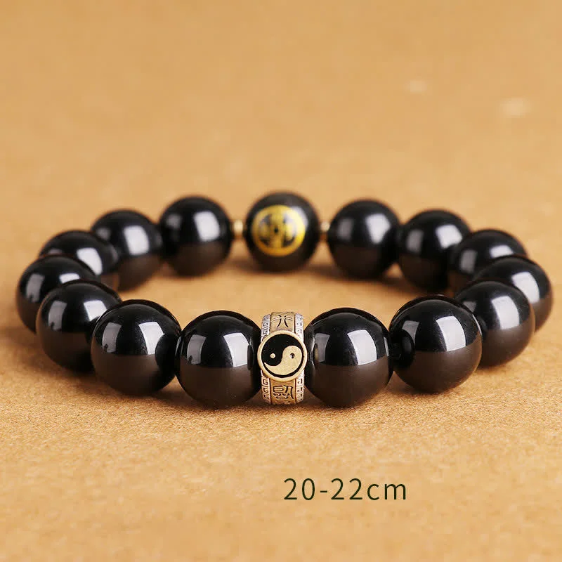 925 Sterling Silver Black Obsidian Gold Sheen Obsidian Silver Sheen Obsidian Yin Yang Protection Bracelet