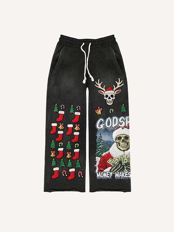 Christmas Skeleton&Graphic&Letter Faux Decal Print Elastic Waist Pants