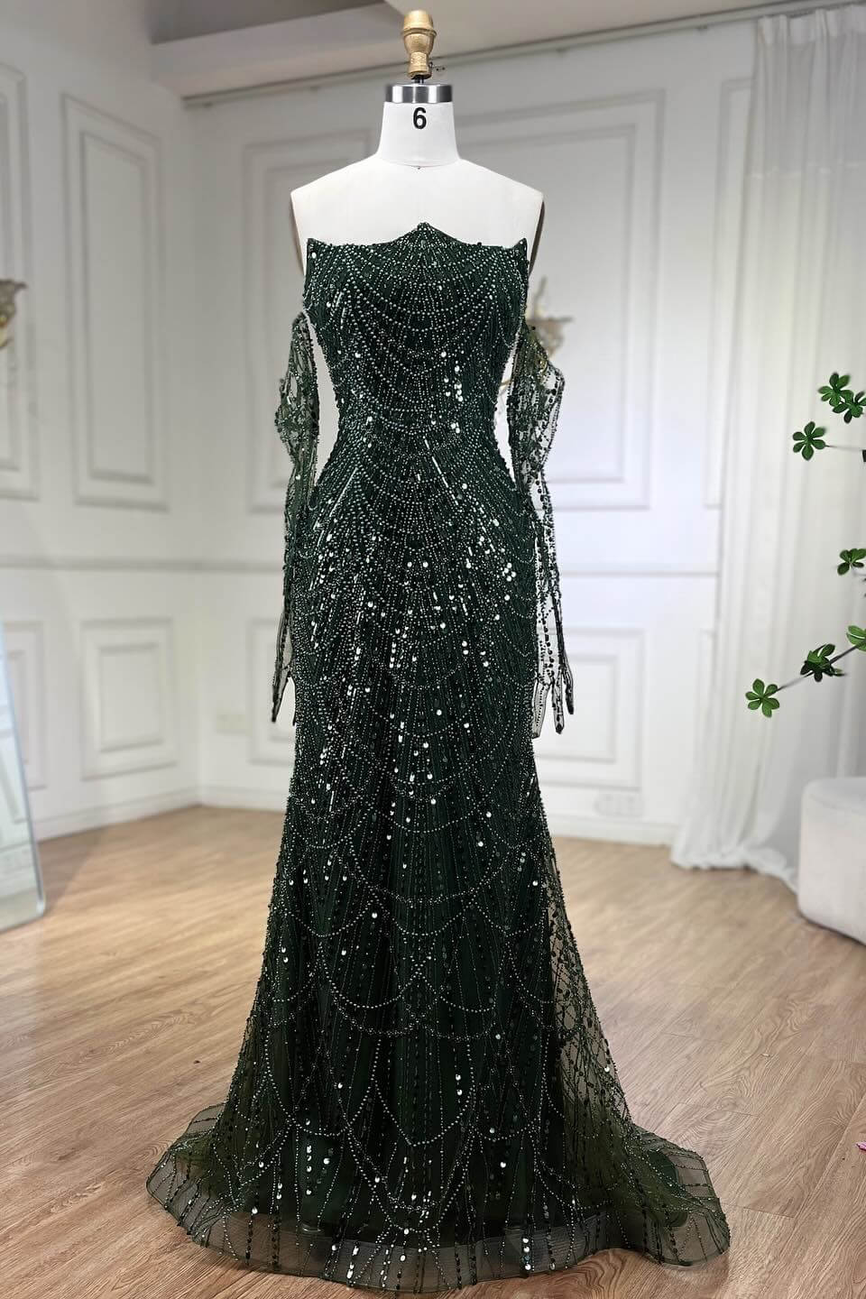 Bellasprom Sweetheart Detachable Sleeves Mermaid Prom Dress With Split Sequins Pearls Bellasprom