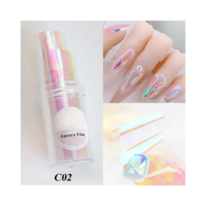 Sparkly Nail Aurora Foils Colorful Transfer Stickers Cellophane Mirror Stickers Sliders Wrap Paper Nail Art Decoration-Nail Inspo