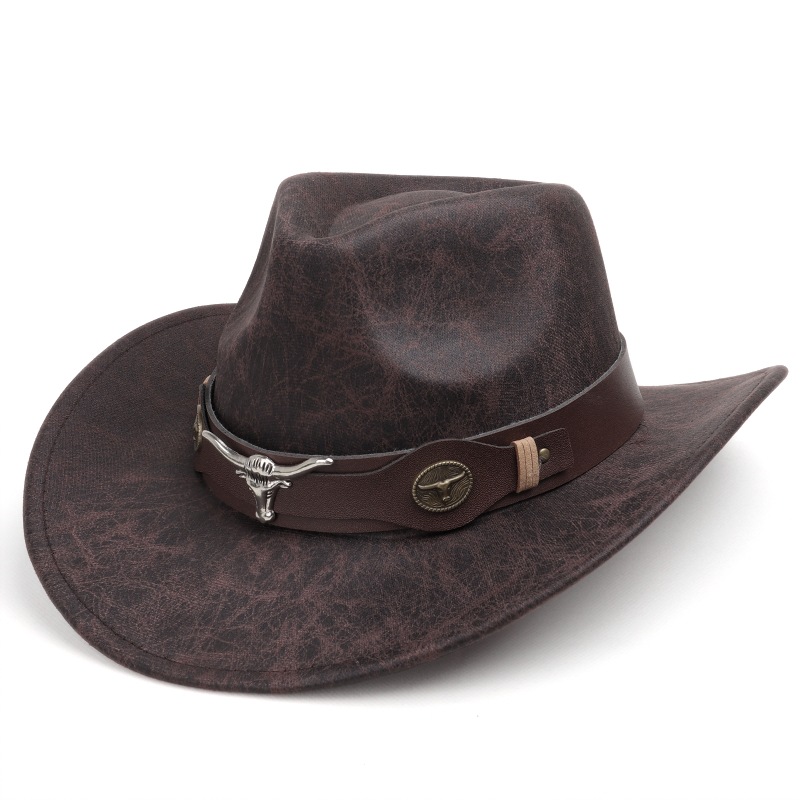 Western Suede Cowboy Hat With Distressed Leather Band And Longhorn Buckle