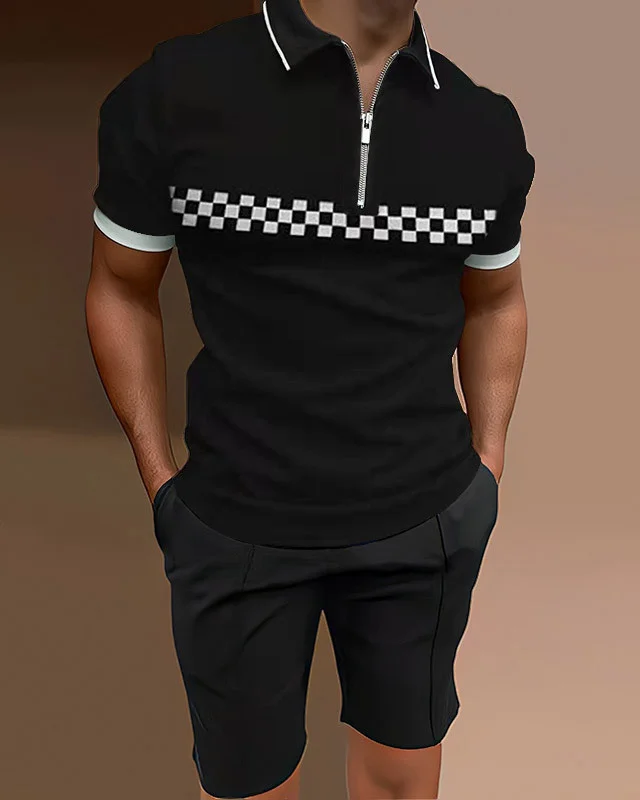 Men's Polo Shirts Casual Colorblock Two Piece Set