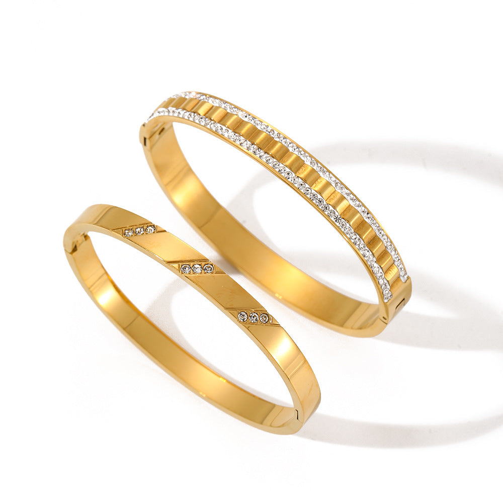 Stone Inlaid Stainless Steel Bracelet For Women Simple Design Bracelet Hand Environmentally Friendly Color Buckle Bracelet