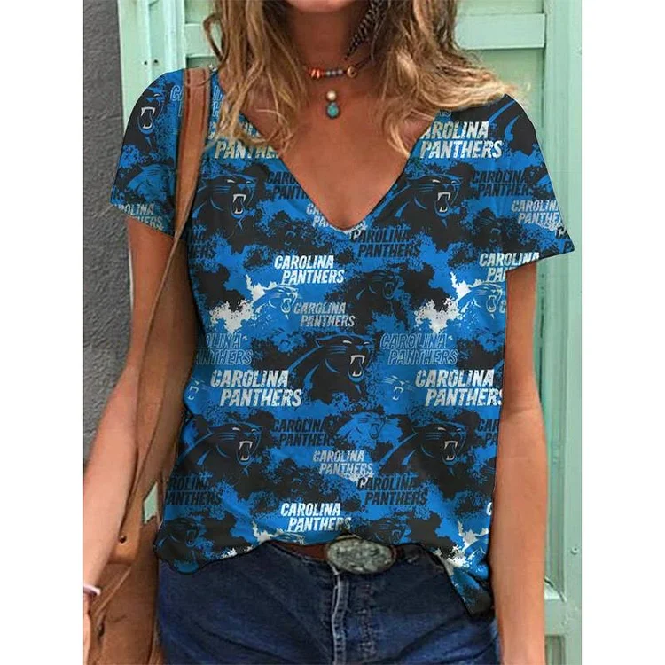 Carolina Panthers  Lightweight Short Sleeve V-Neck T-Shirt