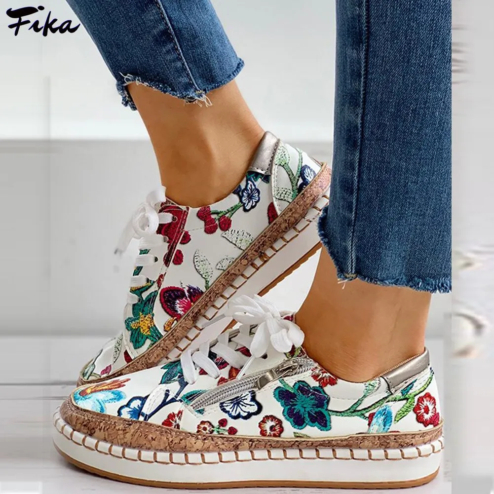 Fashion Women Sneakers Floral Printed Lace Up Female Flat Shoes Casual Round Toe Lady Vulcanized Shoes 2021 Women Casual Shoes