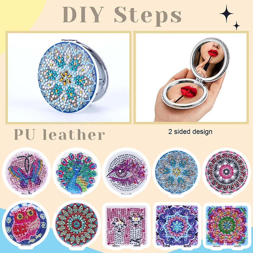 DIY Mandala Diamond Painting Makeup Compact Mirror Portable Folding Purse Mirror