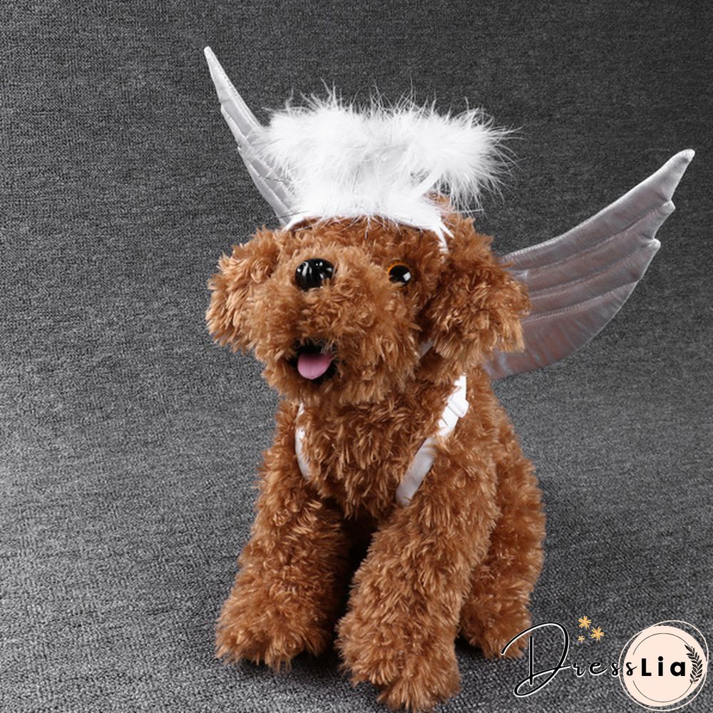 1Pc Pet Halloween Costume Cosplay Angel White Wing and Headband for Dog Cat Rabbit Piggy Party Theme Birthday Christmas