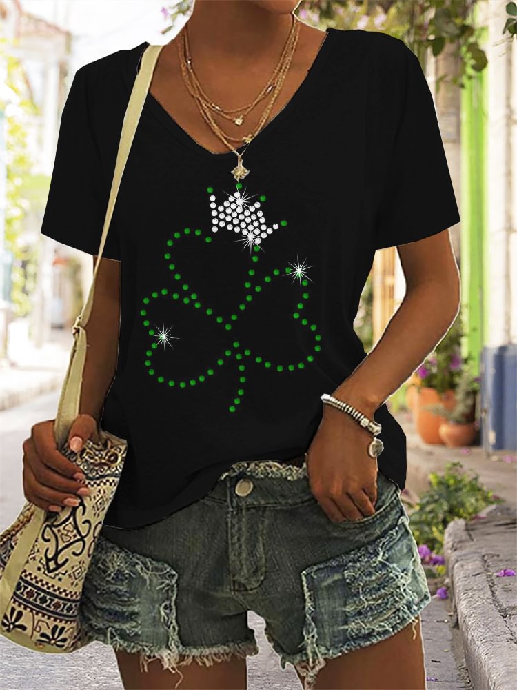 Comstylish St. Patrick's Day Shamrock Glitter T Shirt