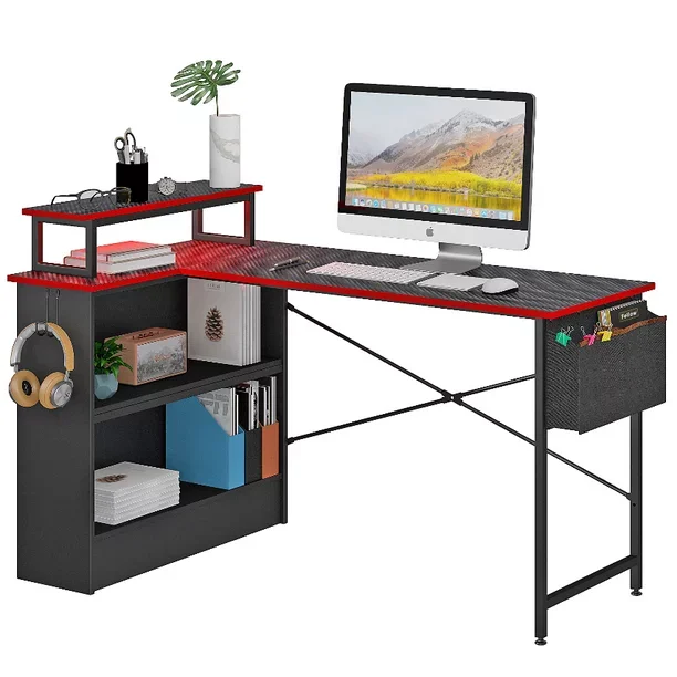 Bestier Computer Desk with Cabinet Gaming Desk with LED Light