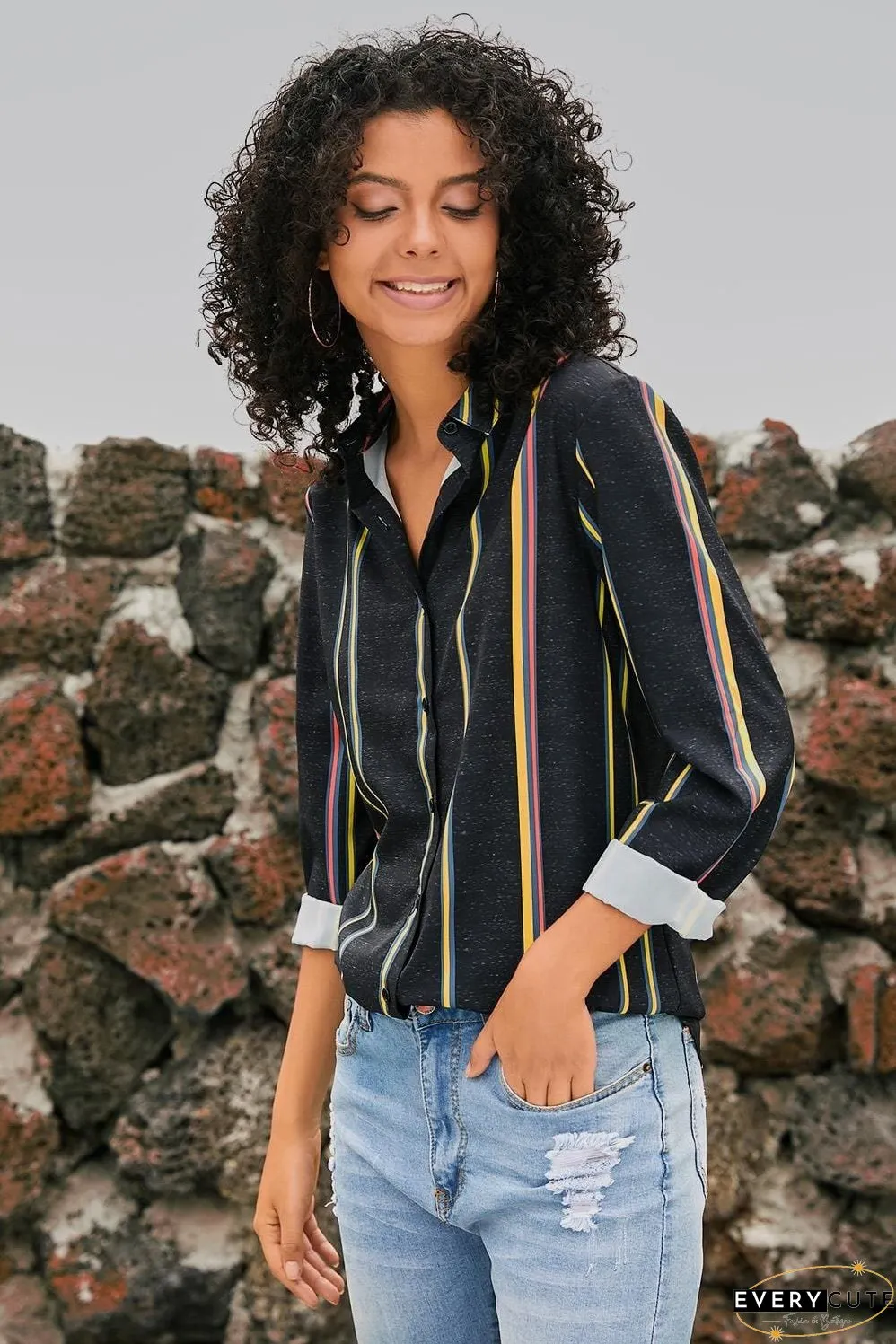 Women's Vertical Striped Button-Down Shirt