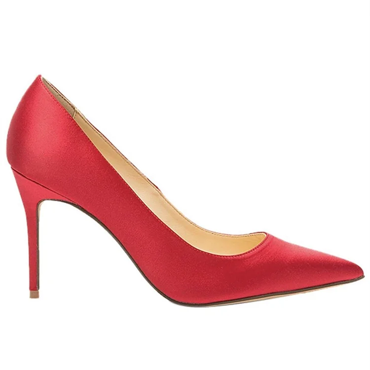 Custom Made Satin Stiletto Heel Pumps in Red |FSJ Shoes