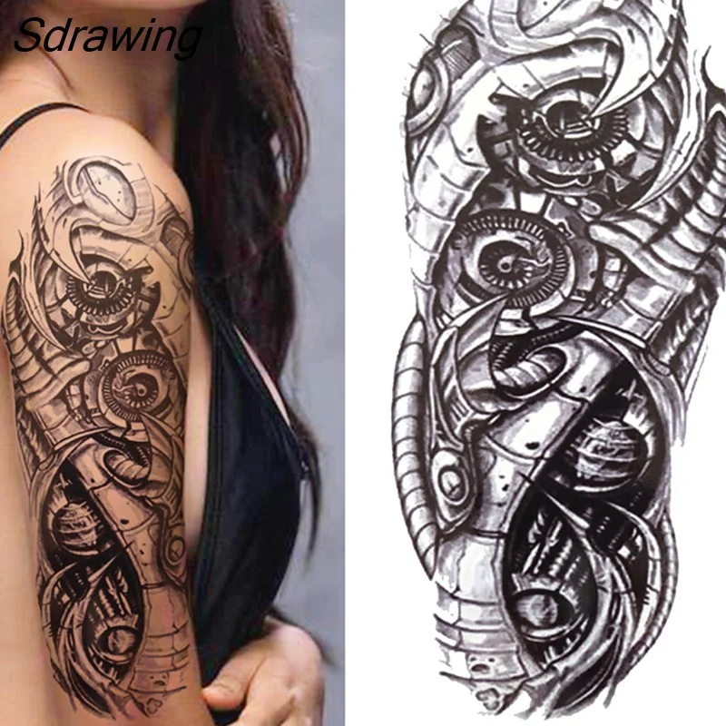 Sdrawing Wolf Temporary Tattoos For Men Women Adult Fake Lion Tattoo Sticker Tiger Black Tribal Body Art Drawings Tatoos Arm