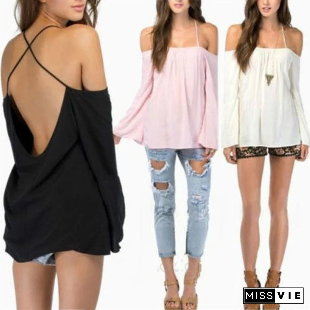 Women Summer Loose Casual Off-shoulder Chiffon Sleeveless Vest Shirt Tops Blouse