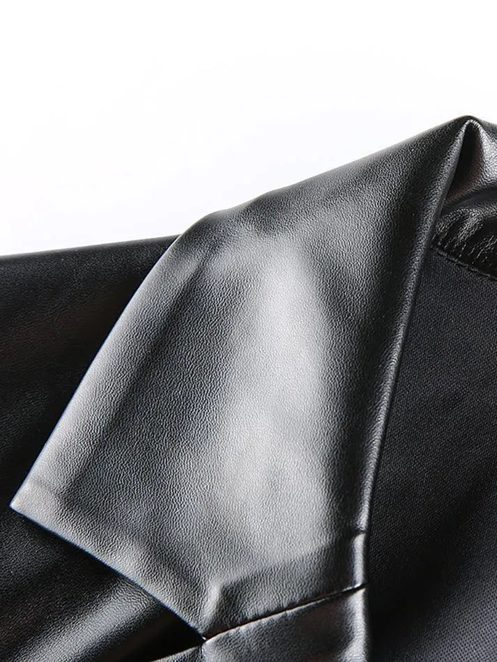 Brownm PU Leather Casual Blazer Jacket