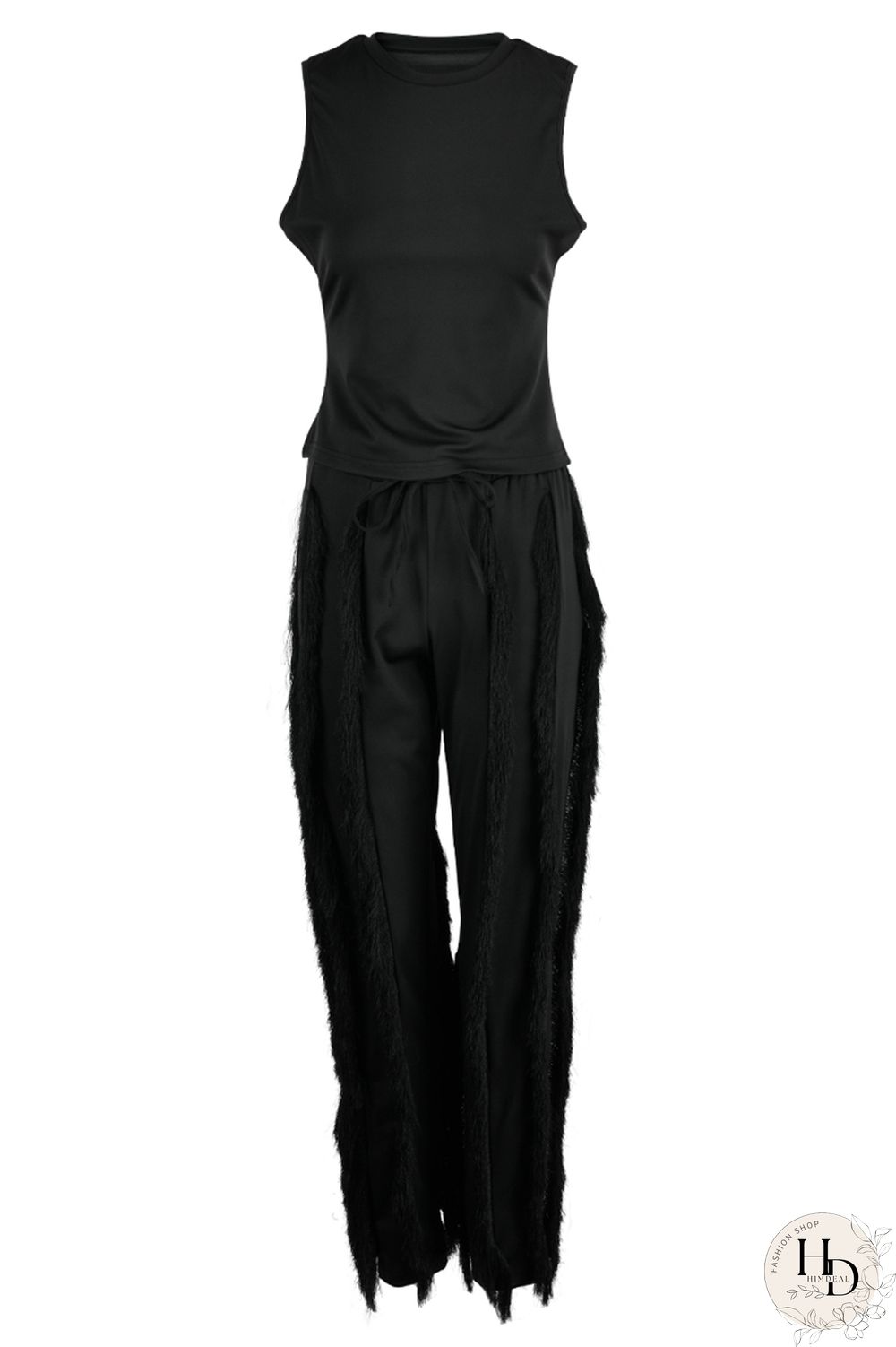 Red Fashion Casual Solid Tassel Patchwork O Neck Sleeveless Two Pieces