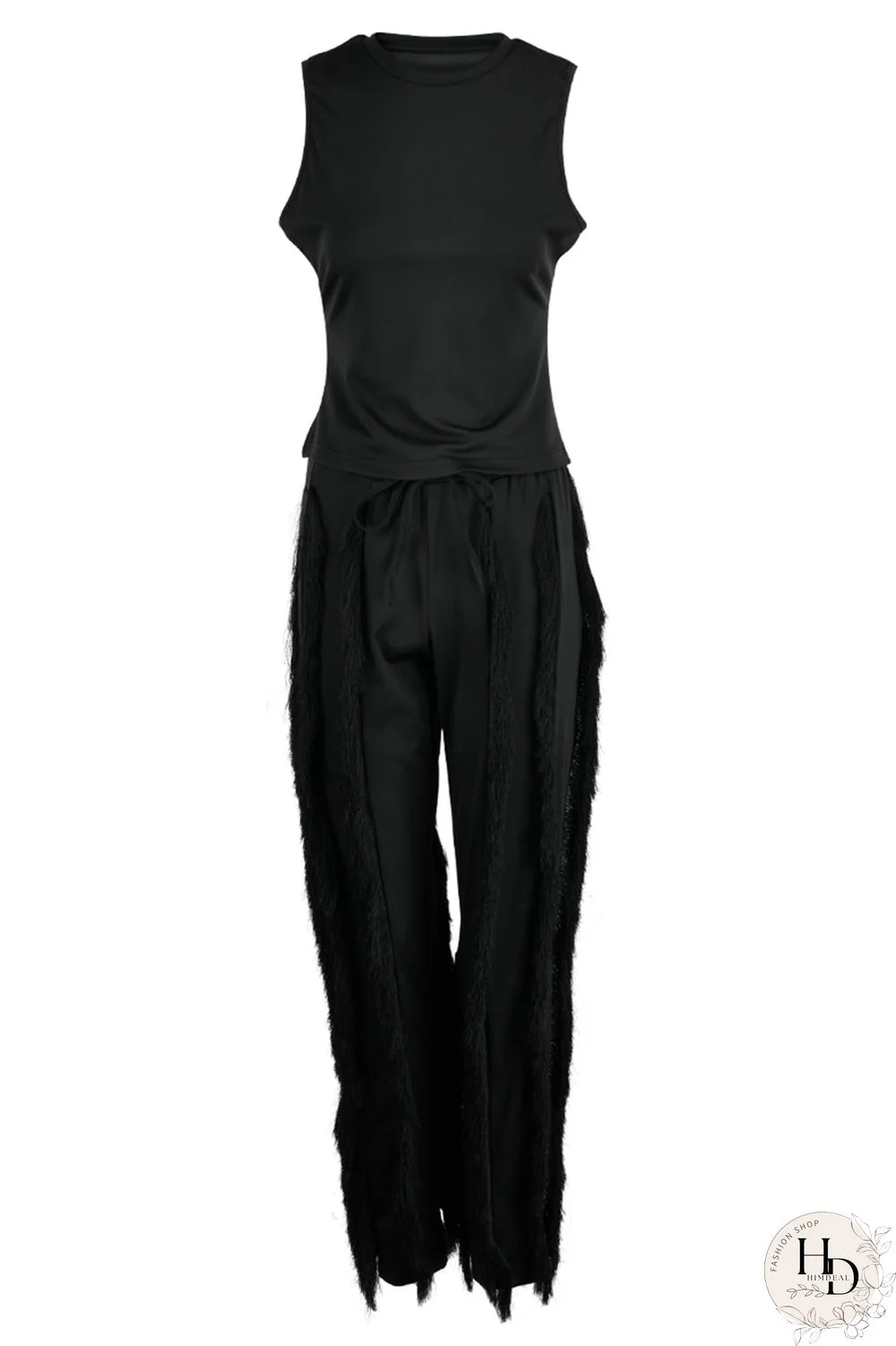 Red Fashion Casual Solid Tassel Patchwork O Neck Sleeveless Two Pieces