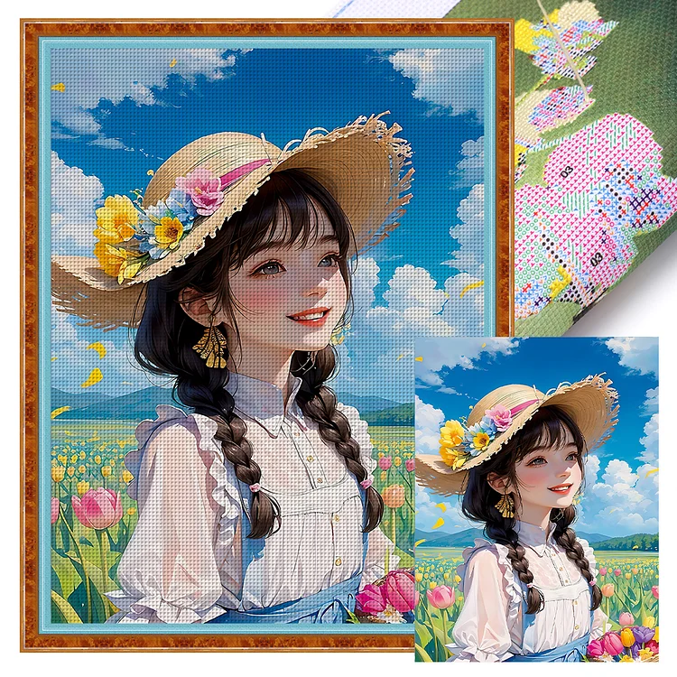 【Mona Lisa Brand】Tulip Girl 11CT Stamped Cross Stitch 43*57CM