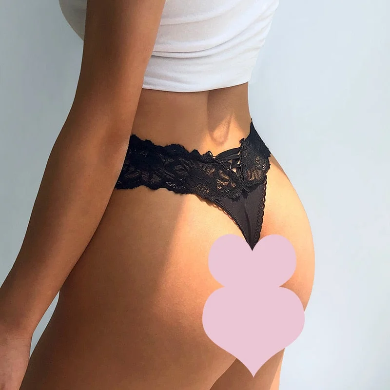 Lace Patchwork Panties Women G Strings Sexy Perspective Hollow Out Thongs Lingerie Comfort Seamless Intimates Underwear Cotton