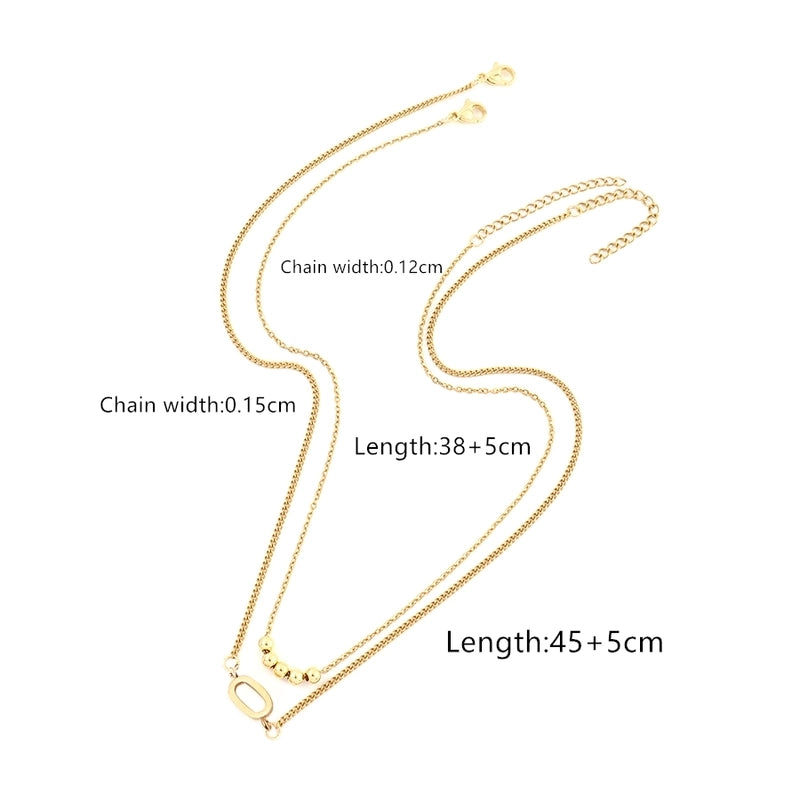2 Pcs/set Gold Classic Fashion Initial Letter Copper Bead Stainless Steel Bracelet Women Necklace Suit