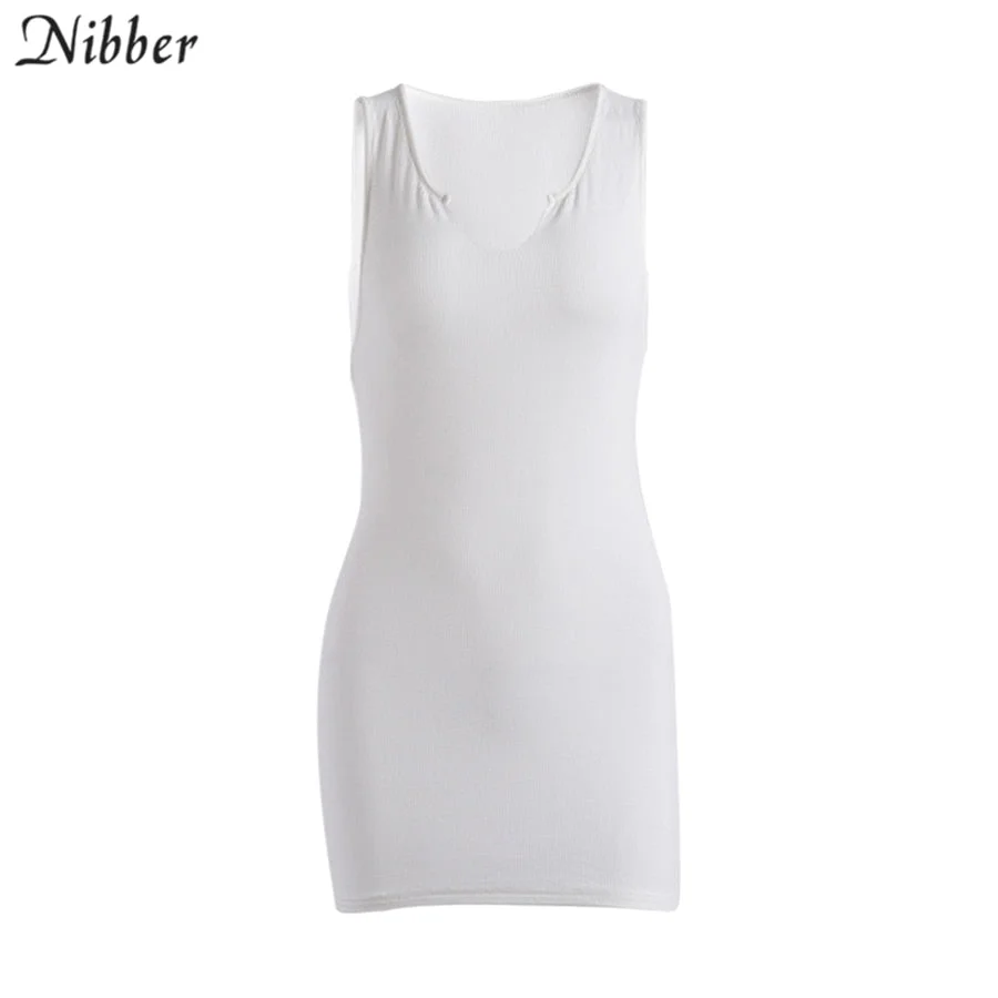 Nibber summer Thin section casual home wear white Ribbing knit V-neck sleeveless mini dress for women basic bodycon dress female