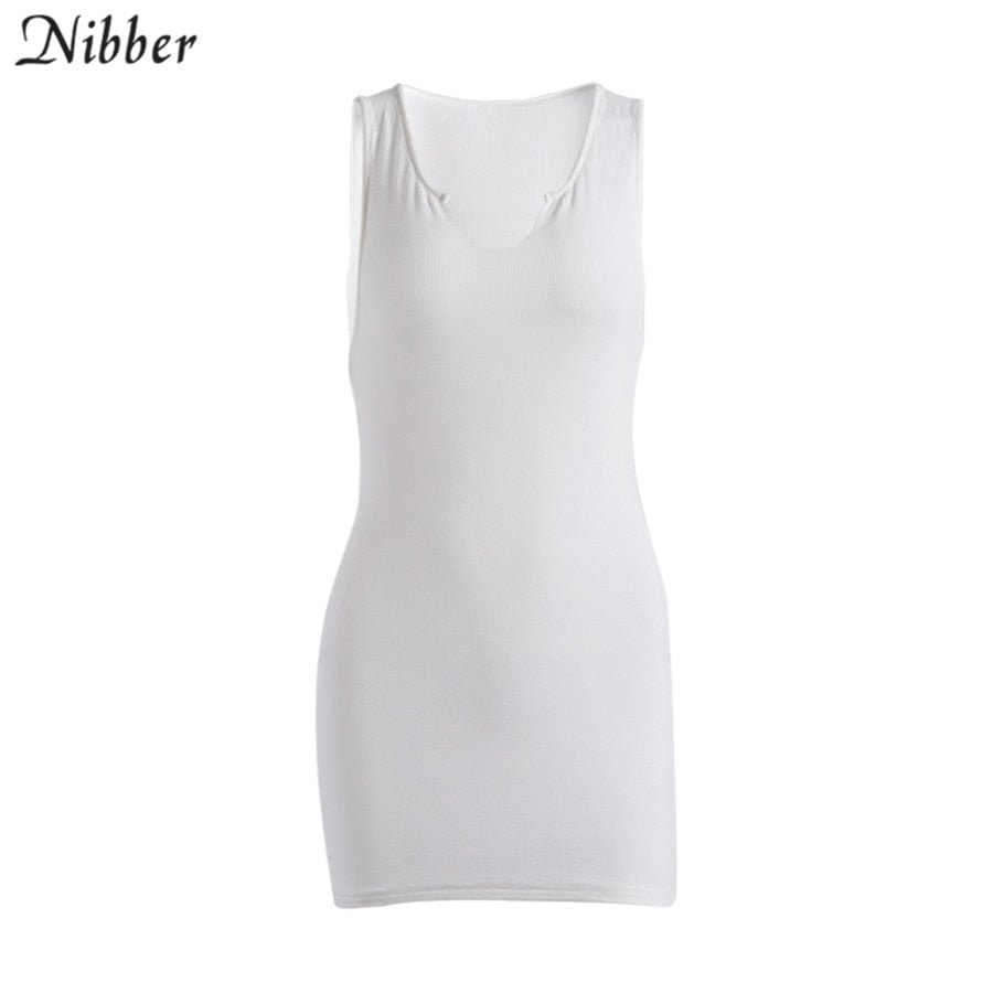 Nibber summer Thin section casual home wear white Ribbing knit V-neck sleeveless mini dress for women basic bodycon dress female