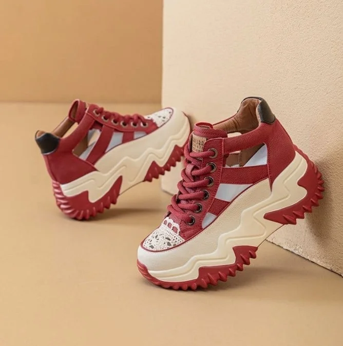 Elevated soft sole breathable hollow white shoes