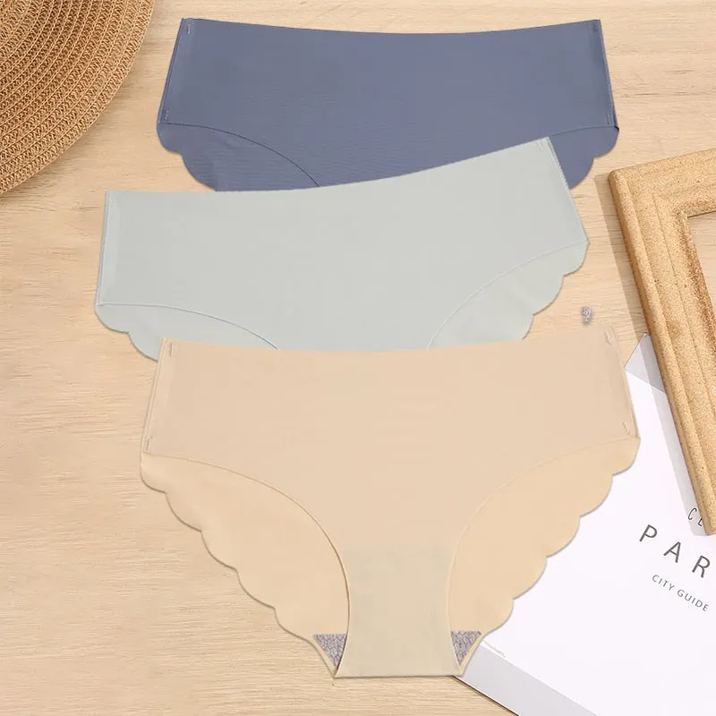 FINETOO 3PCS/Set M-XL Seamless Ice Silk Women Panties Sexy Pantys 7 Solid Colors Breathable Pantys Underwear For Girls Lingerie