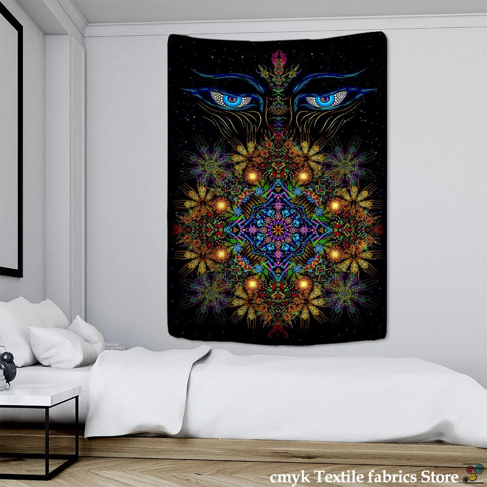 Psychedelic Human Face Tapestry Wall Hanging Fluorescent Witchcraft Tapiz Hippie Art Dormitory Home Decor