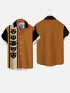 Chocolate Vintage Striped Various Black Cats Printing Men's Short Sleeve Shirt
