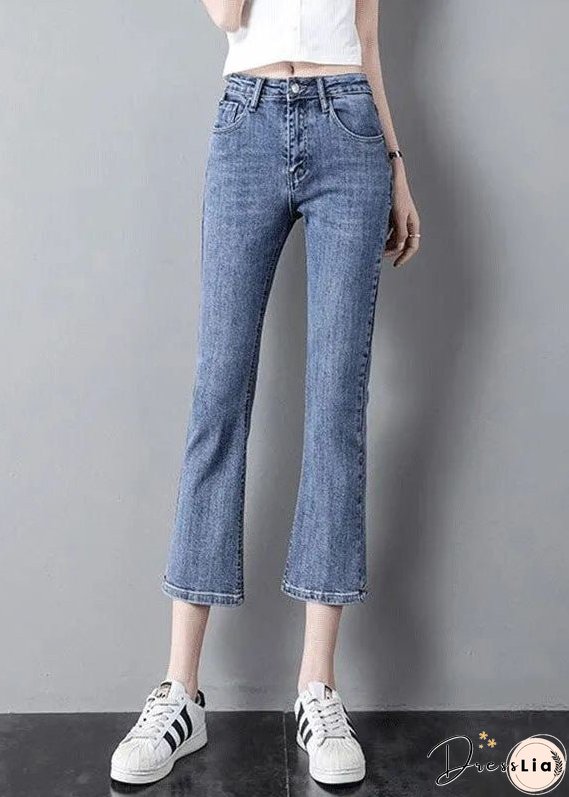 Modern Blue High Waist Patchwork Button Crop Jeans Summer
