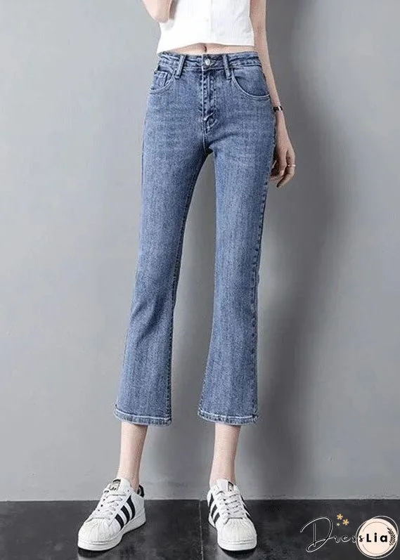 Modern Blue High Waist Patchwork Button Crop Jeans Summer