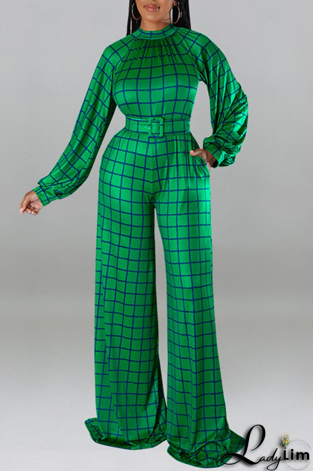 Tangerine Casual Plaid Print Patchwork O Neck Straight Jumpsuits