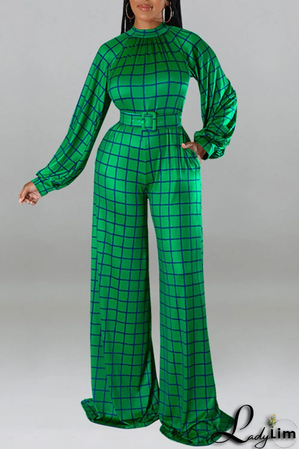 Tangerine Casual Plaid Print Patchwork O Neck Straight Jumpsuits