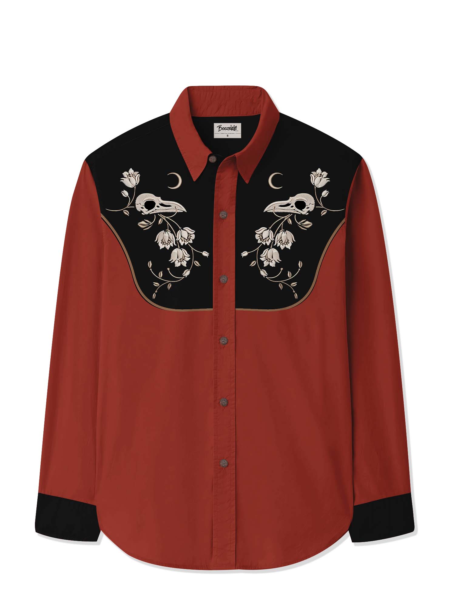 Flower And Raven Skull - 100% Cotton Long Sleeves Shirt