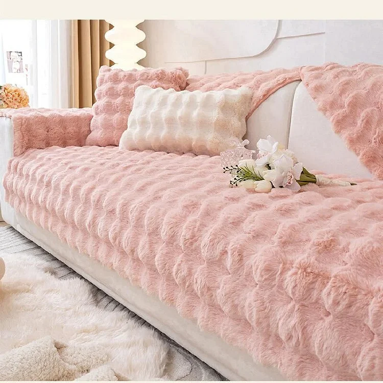 Cosy Plush Solid Colour Non-slip Couch Cover